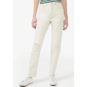 Free Assembly Jeans Womens 12 Super High Rise Straight Cream Distressed Fray 616